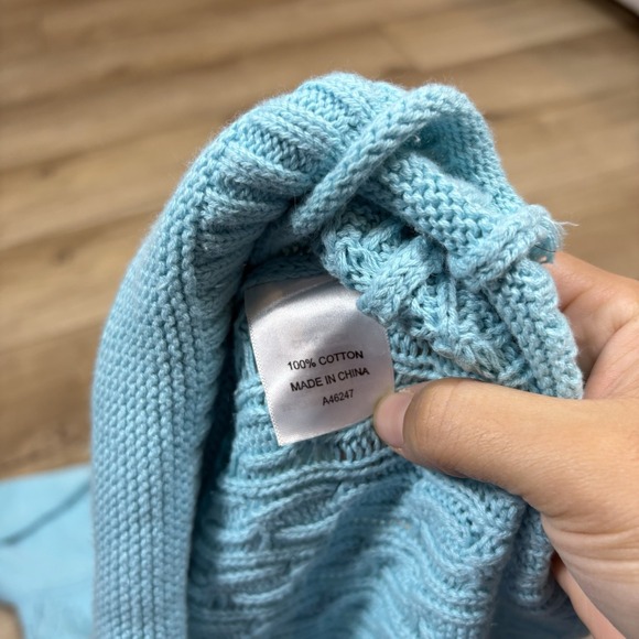 Appleseeds 100% Cotton Size Large Loose Knit Light Blue Long Sleeve Sweater - Picture 6 of 7